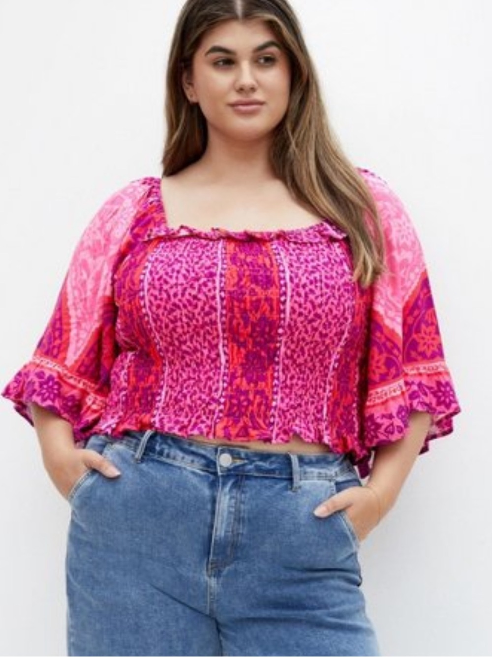 City chic ‘Samara’ pink boho lightweight cropped top NWT size 18
